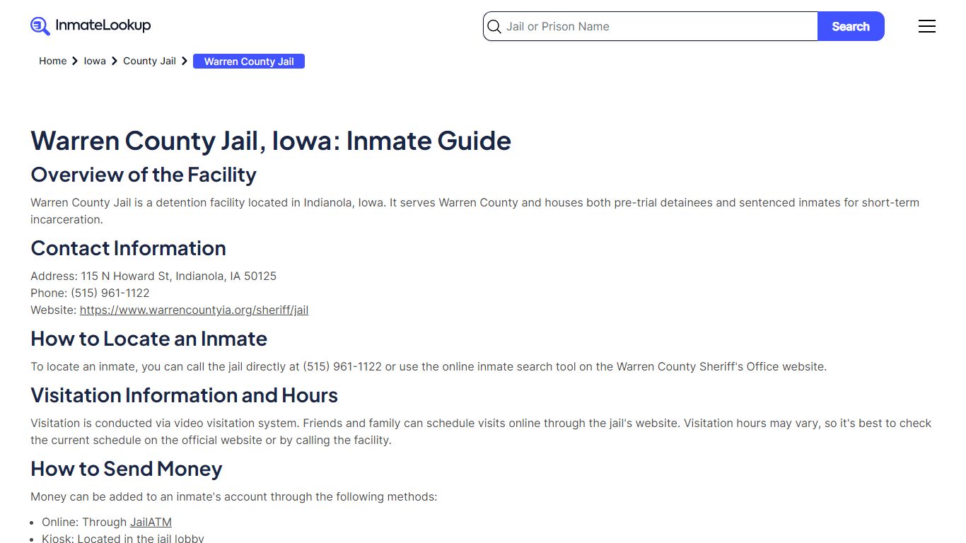 Warren County Jail, Iowa: Inmate Guide - inmate-lookup.org